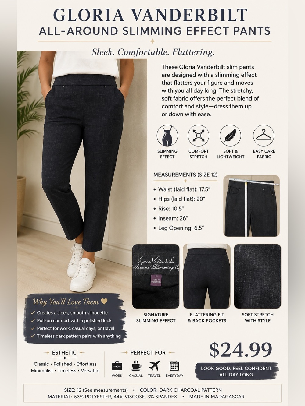 Women’s  dark gray Gloria Vanderbilt Avery pants